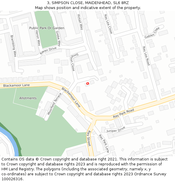 3, SIMPSON CLOSE, MAIDENHEAD, SL6 8RZ: Location map and indicative extent of plot