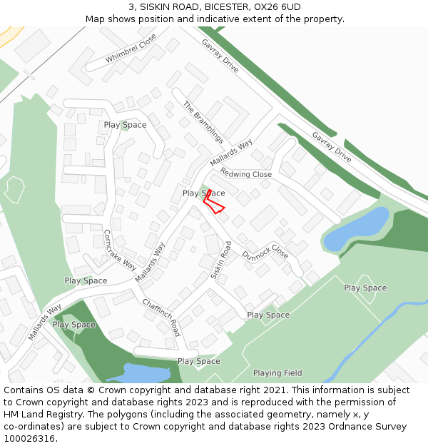 3, SISKIN ROAD, BICESTER, OX26 6UD: Location map and indicative extent of plot