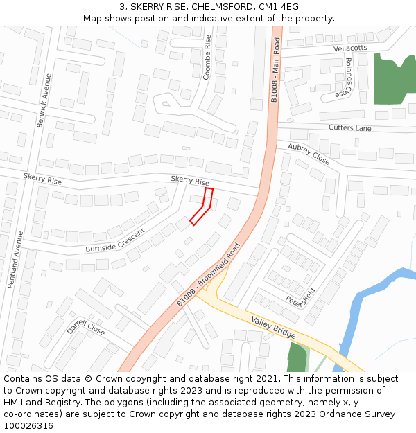 3, SKERRY RISE, CHELMSFORD, CM1 4EG: Location map and indicative extent of plot