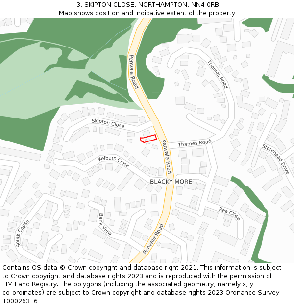 3, SKIPTON CLOSE, NORTHAMPTON, NN4 0RB: Location map and indicative extent of plot