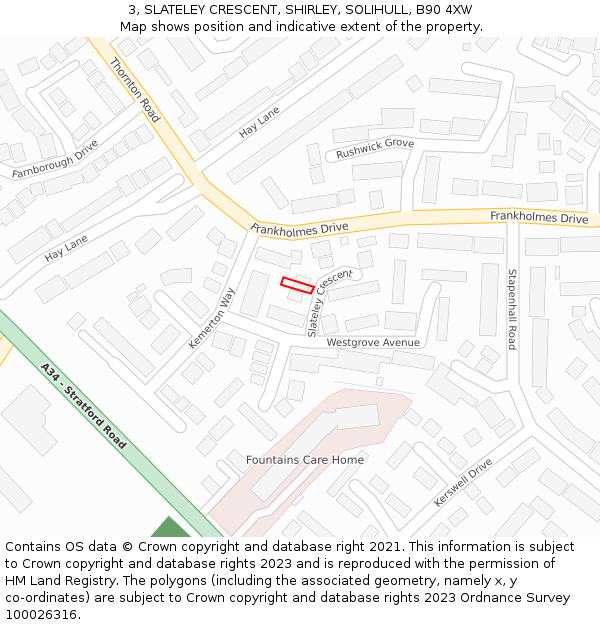 3, SLATELEY CRESCENT, SHIRLEY, SOLIHULL, B90 4XW: Location map and indicative extent of plot
