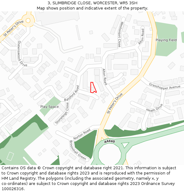 3, SLIMBRIDGE CLOSE, WORCESTER, WR5 3SH: Location map and indicative extent of plot