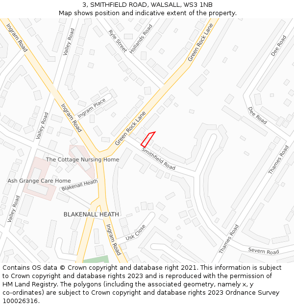 3, SMITHFIELD ROAD, WALSALL, WS3 1NB: Location map and indicative extent of plot
