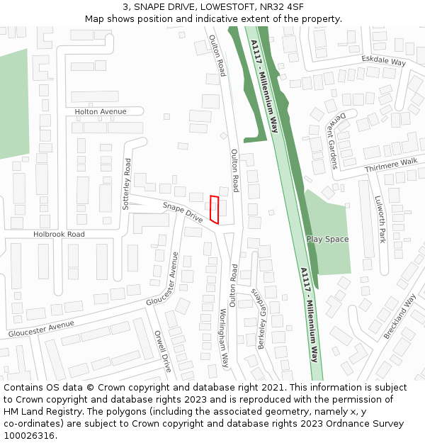 3, SNAPE DRIVE, LOWESTOFT, NR32 4SF: Location map and indicative extent of plot