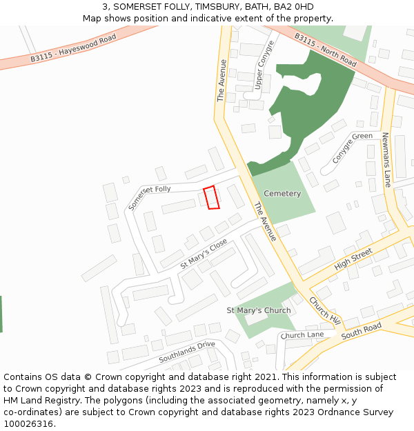 3, SOMERSET FOLLY, TIMSBURY, BATH, BA2 0HD: Location map and indicative extent of plot