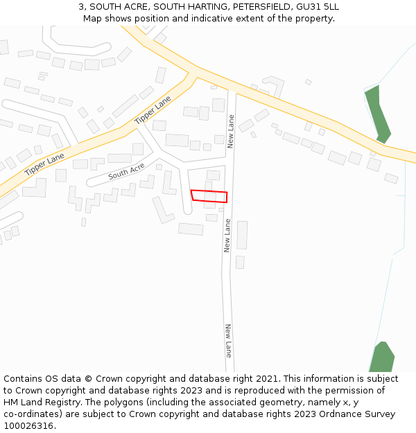 3, SOUTH ACRE, SOUTH HARTING, PETERSFIELD, GU31 5LL: Location map and indicative extent of plot