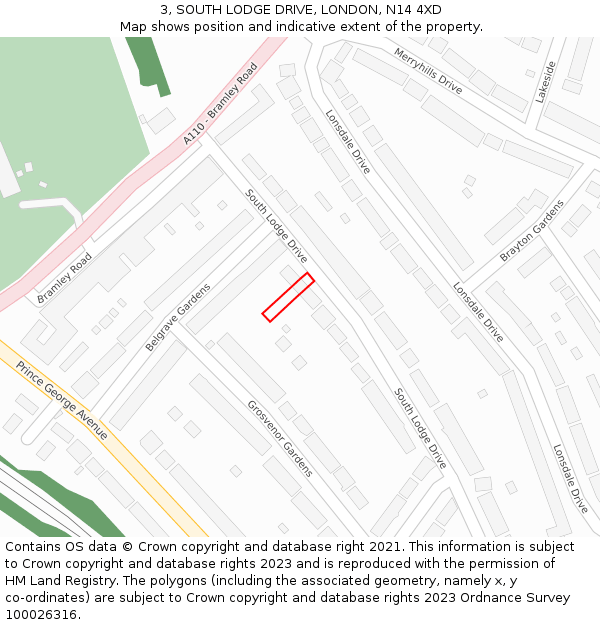 3, SOUTH LODGE DRIVE, LONDON, N14 4XD: Location map and indicative extent of plot