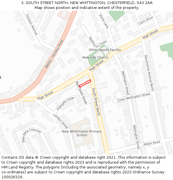 3, SOUTH STREET NORTH, NEW WHITTINGTON, CHESTERFIELD, S43 2AA: Location map and indicative extent of plot
