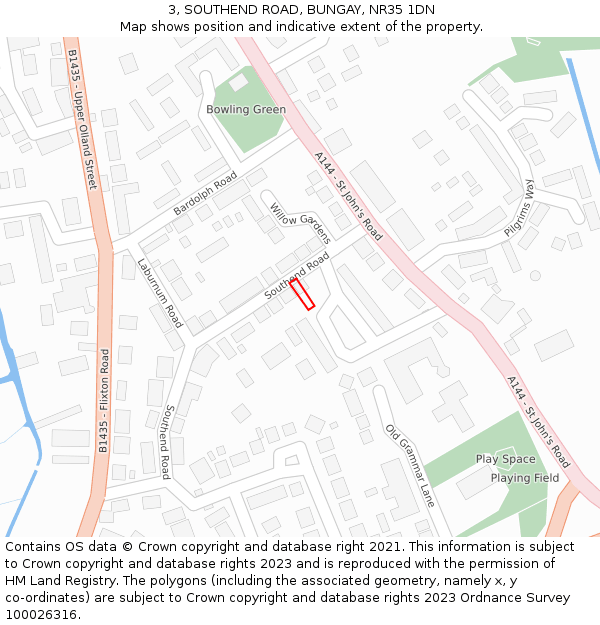 3, SOUTHEND ROAD, BUNGAY, NR35 1DN: Location map and indicative extent of plot