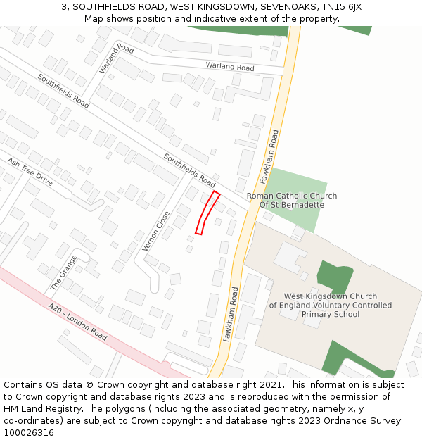 3, SOUTHFIELDS ROAD, WEST KINGSDOWN, SEVENOAKS, TN15 6JX: Location map and indicative extent of plot
