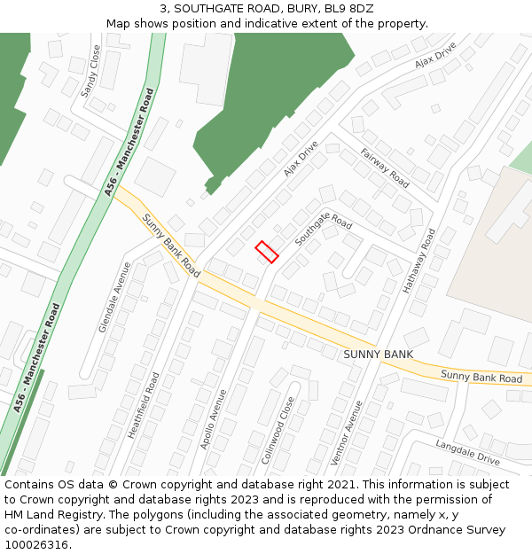 3, SOUTHGATE ROAD, BURY, BL9 8DZ: Location map and indicative extent of plot
