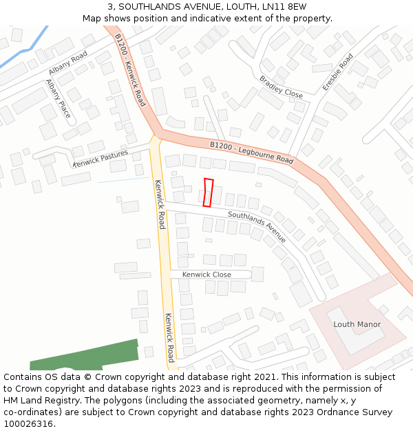 3, SOUTHLANDS AVENUE, LOUTH, LN11 8EW: Location map and indicative extent of plot
