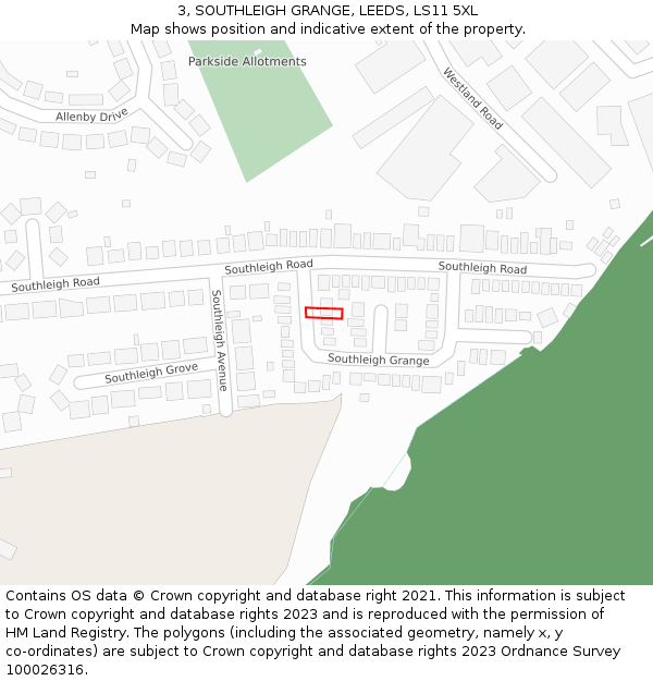 3, SOUTHLEIGH GRANGE, LEEDS, LS11 5XL: Location map and indicative extent of plot