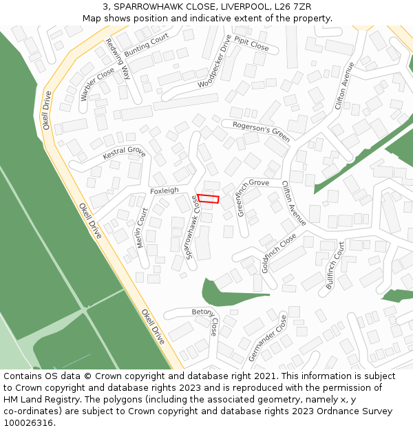 3, SPARROWHAWK CLOSE, LIVERPOOL, L26 7ZR: Location map and indicative extent of plot
