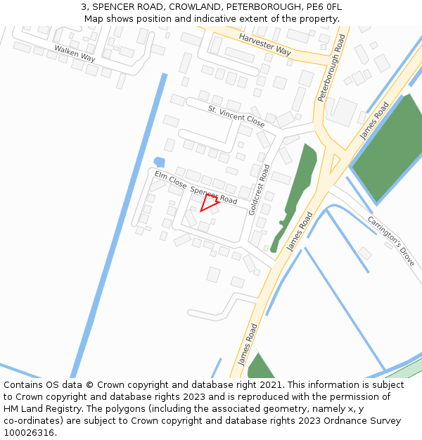 3, SPENCER ROAD, CROWLAND, PETERBOROUGH, PE6 0FL: Location map and indicative extent of plot