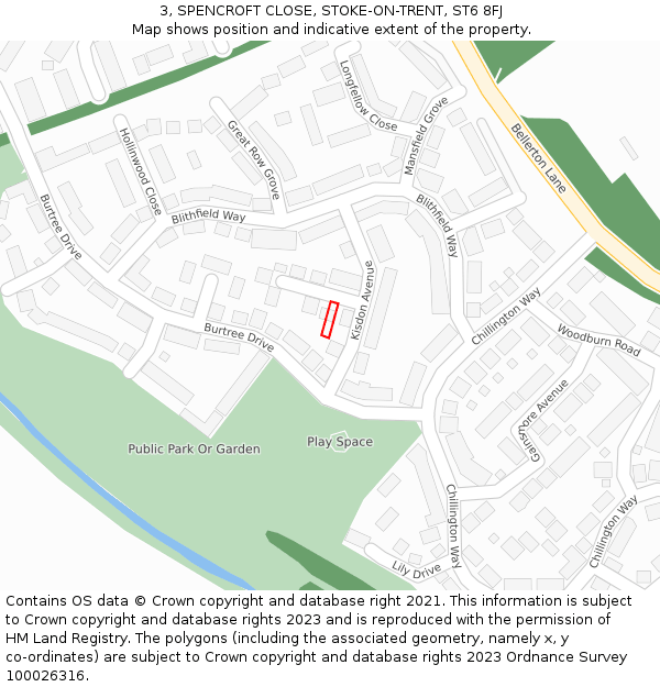 3, SPENCROFT CLOSE, STOKE-ON-TRENT, ST6 8FJ: Location map and indicative extent of plot