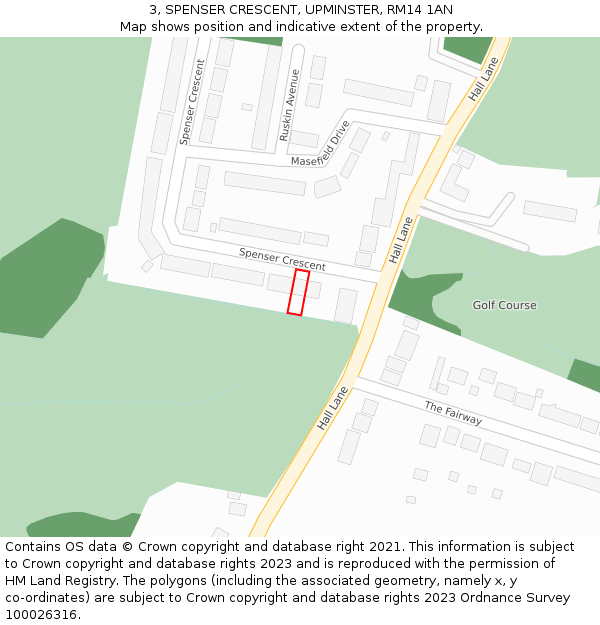 3, SPENSER CRESCENT, UPMINSTER, RM14 1AN: Location map and indicative extent of plot