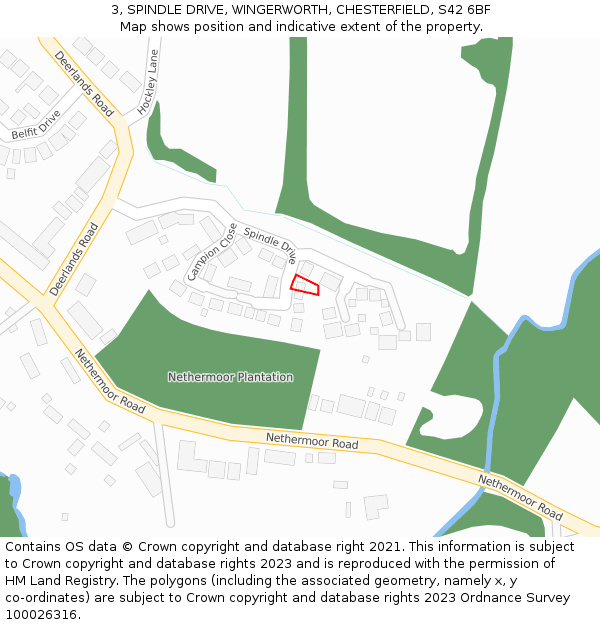 3, SPINDLE DRIVE, WINGERWORTH, CHESTERFIELD, S42 6BF: Location map and indicative extent of plot