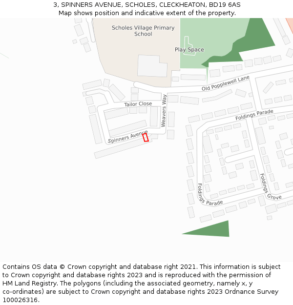 3, SPINNERS AVENUE, SCHOLES, CLECKHEATON, BD19 6AS: Location map and indicative extent of plot