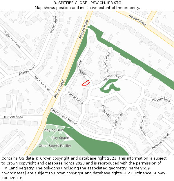 3, SPITFIRE CLOSE, IPSWICH, IP3 9TG: Location map and indicative extent of plot