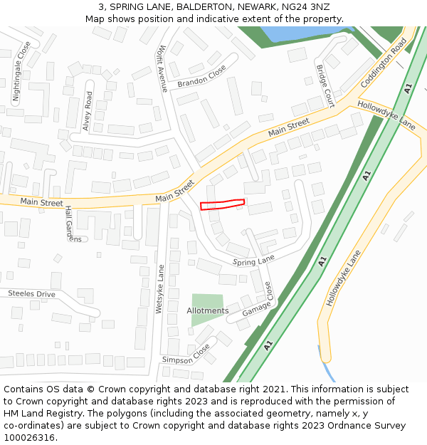 3, SPRING LANE, BALDERTON, NEWARK, NG24 3NZ: Location map and indicative extent of plot