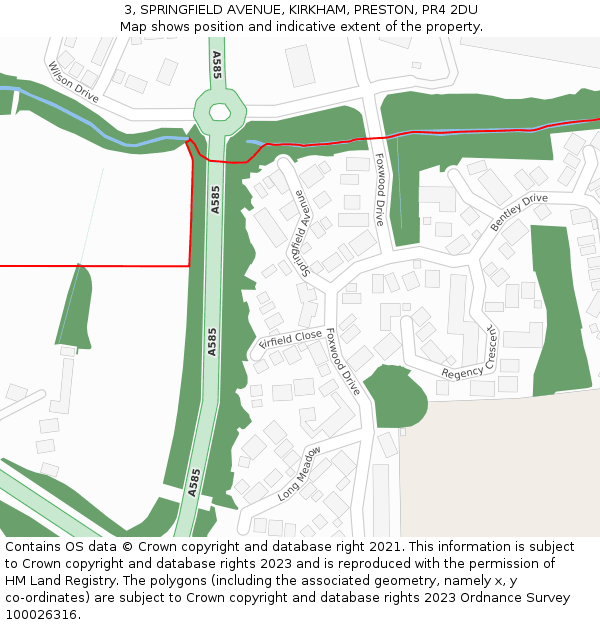 3, SPRINGFIELD AVENUE, KIRKHAM, PRESTON, PR4 2DU: Location map and indicative extent of plot