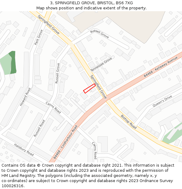3, SPRINGFIELD GROVE, BRISTOL, BS6 7XG: Location map and indicative extent of plot