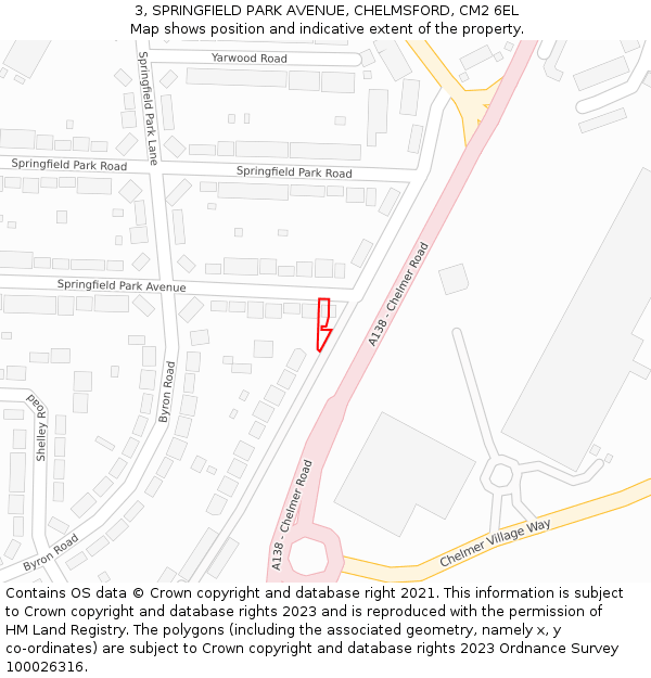3, SPRINGFIELD PARK AVENUE, CHELMSFORD, CM2 6EL: Location map and indicative extent of plot