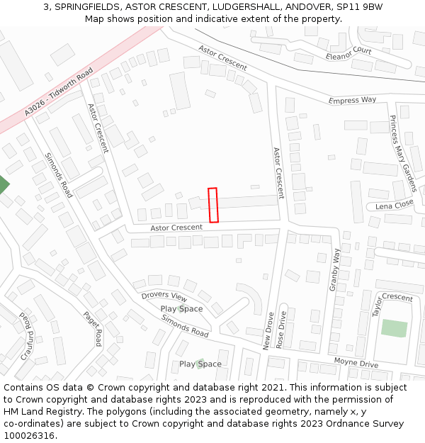 3, SPRINGFIELDS, ASTOR CRESCENT, LUDGERSHALL, ANDOVER, SP11 9BW: Location map and indicative extent of plot