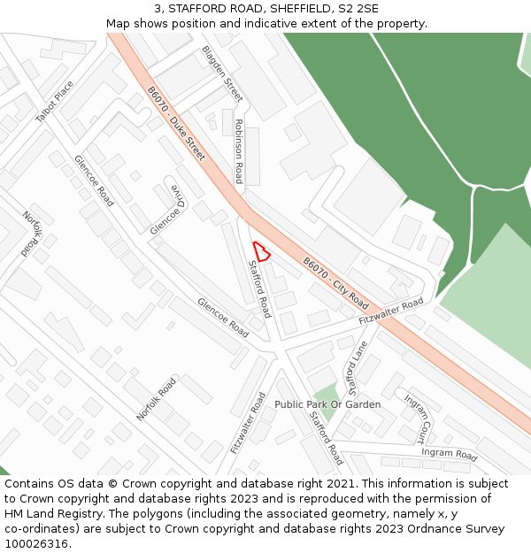 3, STAFFORD ROAD, SHEFFIELD, S2 2SE: Location map and indicative extent of plot
