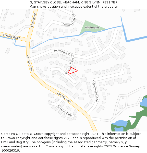 3, STAINSBY CLOSE, HEACHAM, KING'S LYNN, PE31 7BP: Location map and indicative extent of plot