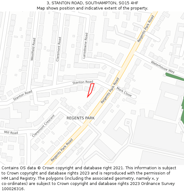 3, STANTON ROAD, SOUTHAMPTON, SO15 4HF: Location map and indicative extent of plot