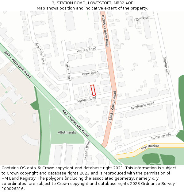 3, STATION ROAD, LOWESTOFT, NR32 4QF: Location map and indicative extent of plot