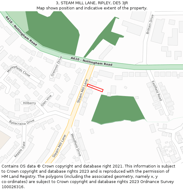 3, STEAM MILL LANE, RIPLEY, DE5 3JR: Location map and indicative extent of plot