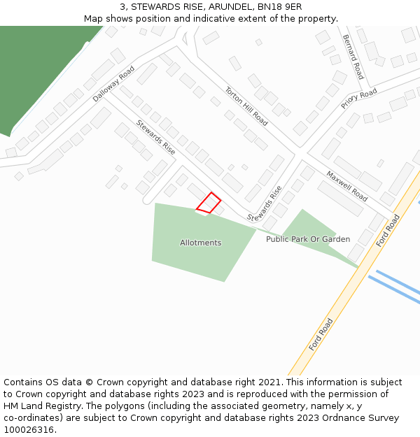 3, STEWARDS RISE, ARUNDEL, BN18 9ER: Location map and indicative extent of plot