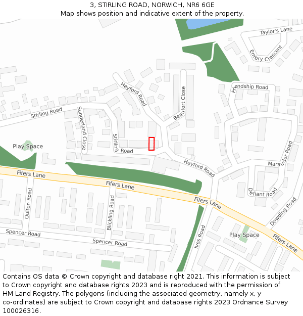 3, STIRLING ROAD, NORWICH, NR6 6GE: Location map and indicative extent of plot