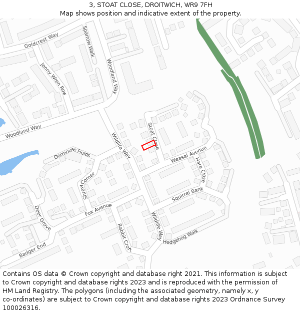 3, STOAT CLOSE, DROITWICH, WR9 7FH: Location map and indicative extent of plot
