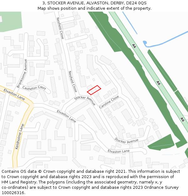3, STOCKER AVENUE, ALVASTON, DERBY, DE24 0QS: Location map and indicative extent of plot