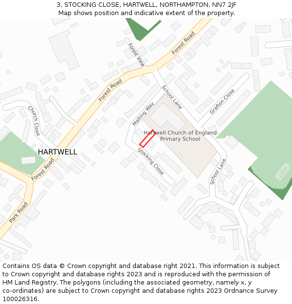 3, STOCKING CLOSE, HARTWELL, NORTHAMPTON, NN7 2JF: Location map and indicative extent of plot