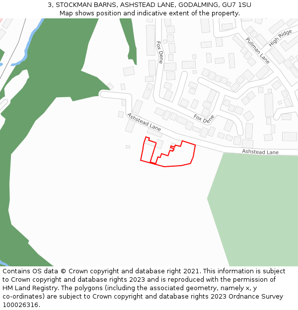 3, STOCKMAN BARNS, ASHSTEAD LANE, GODALMING, GU7 1SU: Location map and indicative extent of plot
