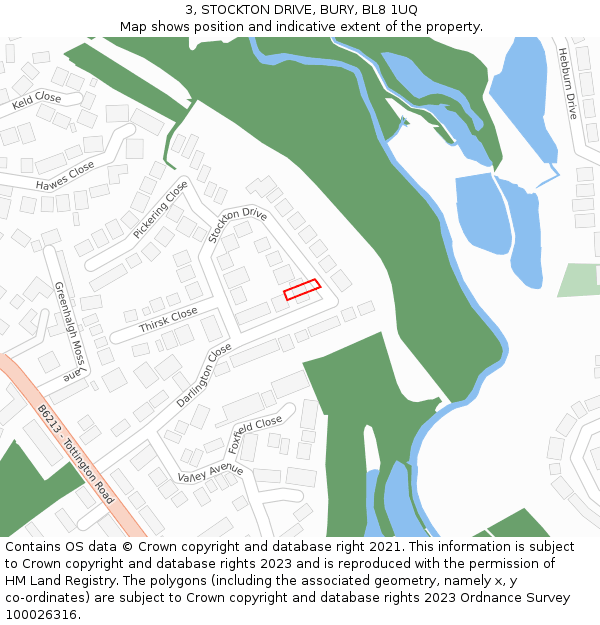 3, STOCKTON DRIVE, BURY, BL8 1UQ: Location map and indicative extent of plot