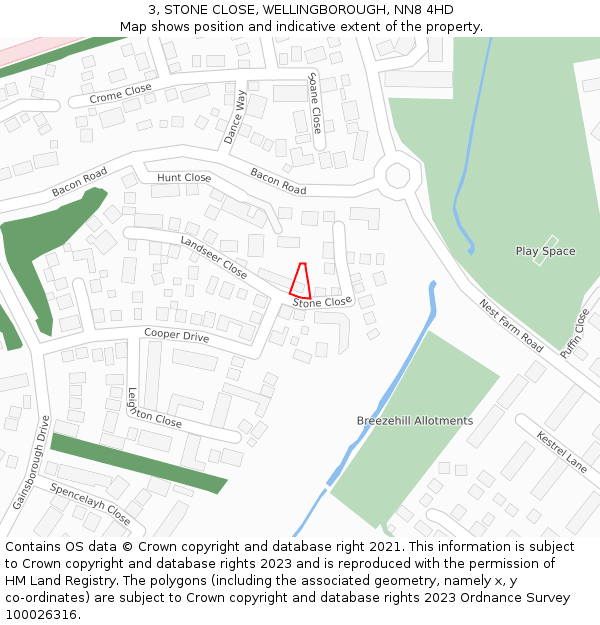 3, STONE CLOSE, WELLINGBOROUGH, NN8 4HD: Location map and indicative extent of plot