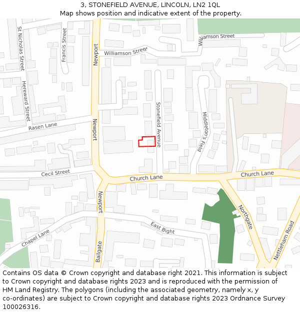 3, STONEFIELD AVENUE, LINCOLN, LN2 1QL: Location map and indicative extent of plot