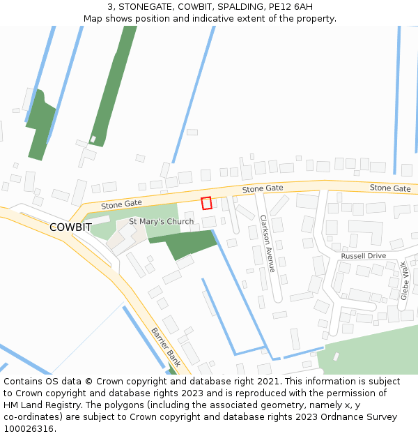 3, STONEGATE, COWBIT, SPALDING, PE12 6AH: Location map and indicative extent of plot