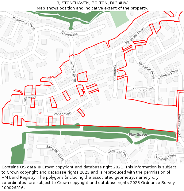 3, STONEHAVEN, BOLTON, BL3 4UW: Location map and indicative extent of plot