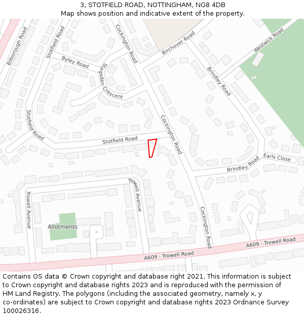 3, STOTFIELD ROAD, NOTTINGHAM, NG8 4DB: Location map and indicative extent of plot
