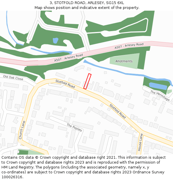 3, STOTFOLD ROAD, ARLESEY, SG15 6XL: Location map and indicative extent of plot