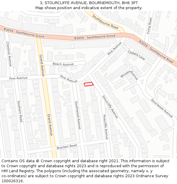3, STOURCLIFFE AVENUE, BOURNEMOUTH, BH6 3PT: Location map and indicative extent of plot