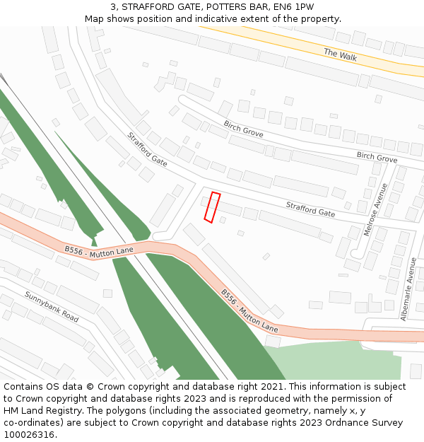 3, STRAFFORD GATE, POTTERS BAR, EN6 1PW: Location map and indicative extent of plot