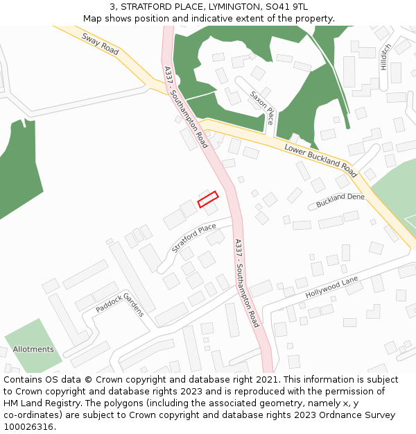 3, STRATFORD PLACE, LYMINGTON, SO41 9TL: Location map and indicative extent of plot